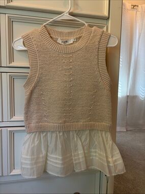 Astr Cream Knit Tank with Sheer Tiered Hem Detail